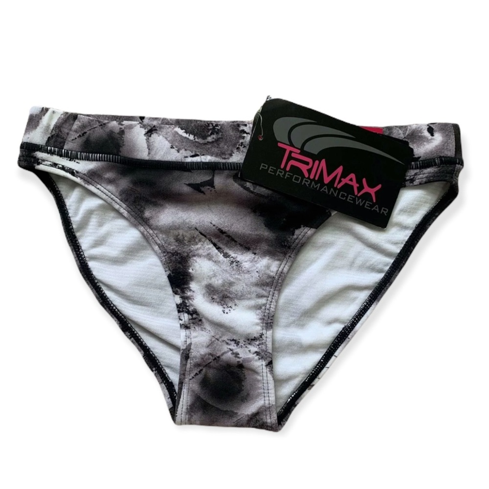 NEW Trimax Swim Bikini Bottoms 10 Stretch UPF Protection Marble Black Tiedye $40